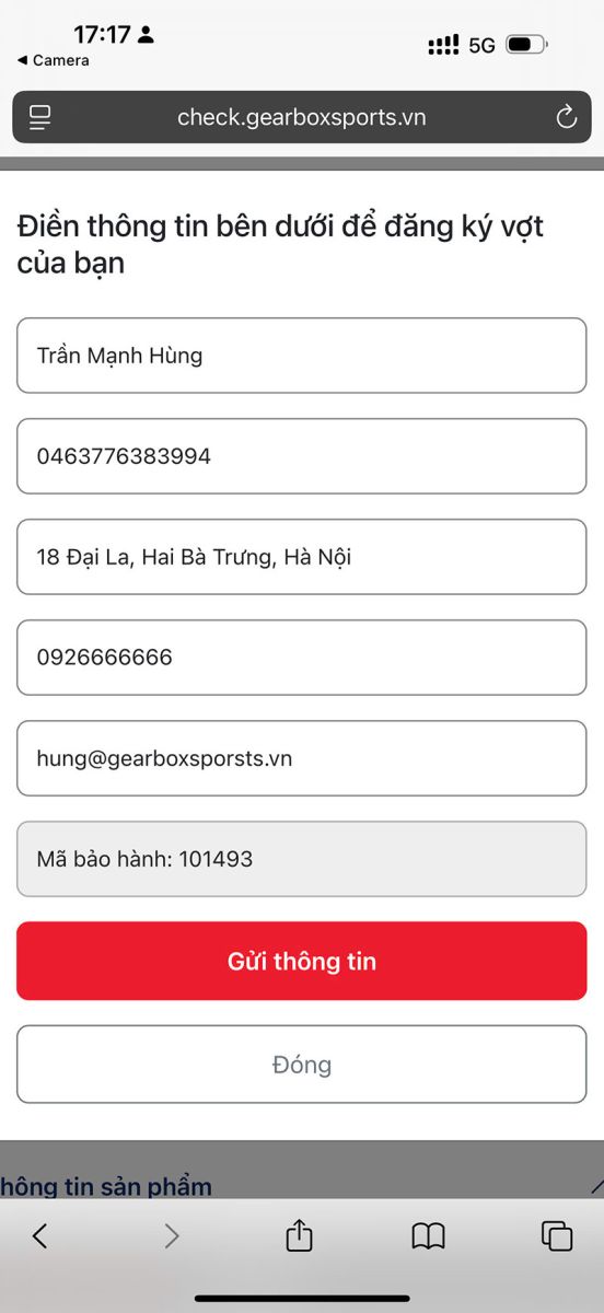 Đăng ký bảo hành điện tử Gearbox chính hãng